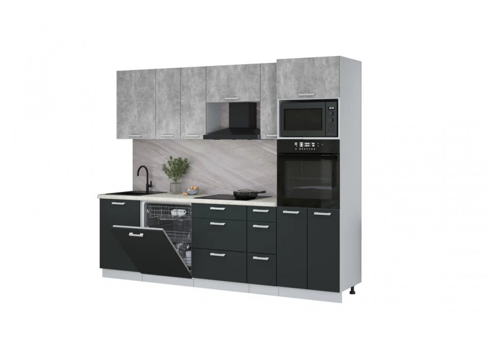 Кухонный гарнитур Мила Лайт 2,6-ПМ1 (Бетон/Антрацит/Опал светлый) фабрика Интерлиния в Минске Кухонный гарнитур Мила Лайт 2,6-ПМ1 (Бетон/Антрацит/Опал светлый) фабрика Интерлиния
