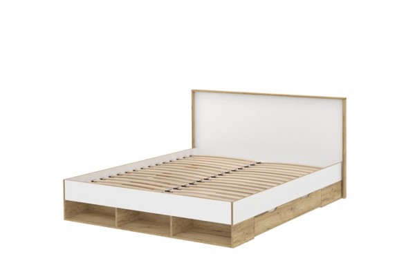 Кровать двойная SC-K160 с ящиками Сканди  (Белый платинум/Дуб золотой)  фабрика Интерлиния  