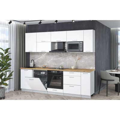 Кухонный гарнитур Мила Лайт 2,6-ПМ2 (Белый Платинум/Белый Платинум/Дуб бунратти) фабрика Интерлиния Кухонный гарнитур Мила Лайт 2,6-ПМ2 (Белый Платинум/Белый Платинум/Дуб бунратти) фабрика Интерлиния