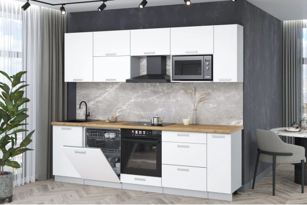 Кухонный гарнитур Мила Лайт 2,6-ПМ2 (Белый Платинум/Белый Платинум/Дуб бунратти) фабрика Интерлиния