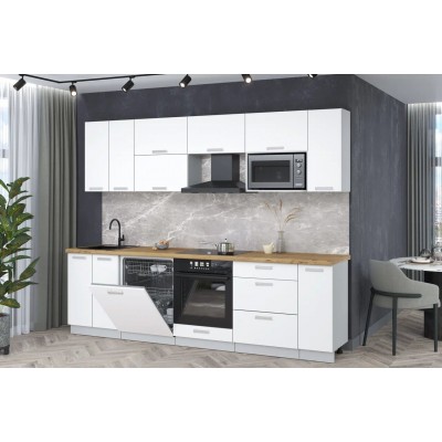 Кухонный гарнитур Мила Лайт 2,7-ПМ2 (Белый Платинум/Белый Платинум/Дуб бунратти) фабрика Интерлиния Кухонный гарнитур Мила Лайт 2,7-ПМ2 (Белый Платинум/Белый Платинум/Дуб бунратти) фабрика Интерлиния