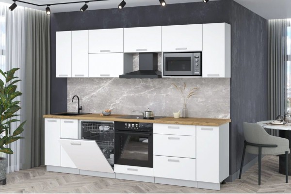 Кухонный гарнитур Мила Лайт 2,7-ПМ2 (Белый Платинум/Белый Платинум/Дуб бунратти) фабрика Интерлиния