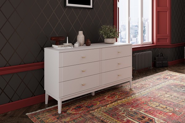 Комод 6 ящиков Джали (Персидский жемчуг / Лак Льняной) фабрика Браво Мебель