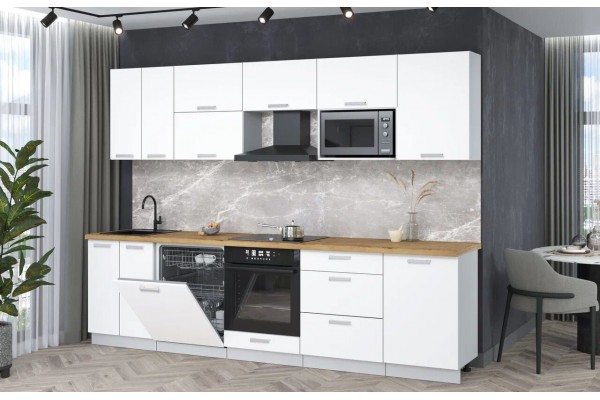 Кухонный гарнитур Мила Лайт 2,9-ПМ2 (Белый Платинум/Белый Платинум/Дуб бунратти) фабрика Интерлиния