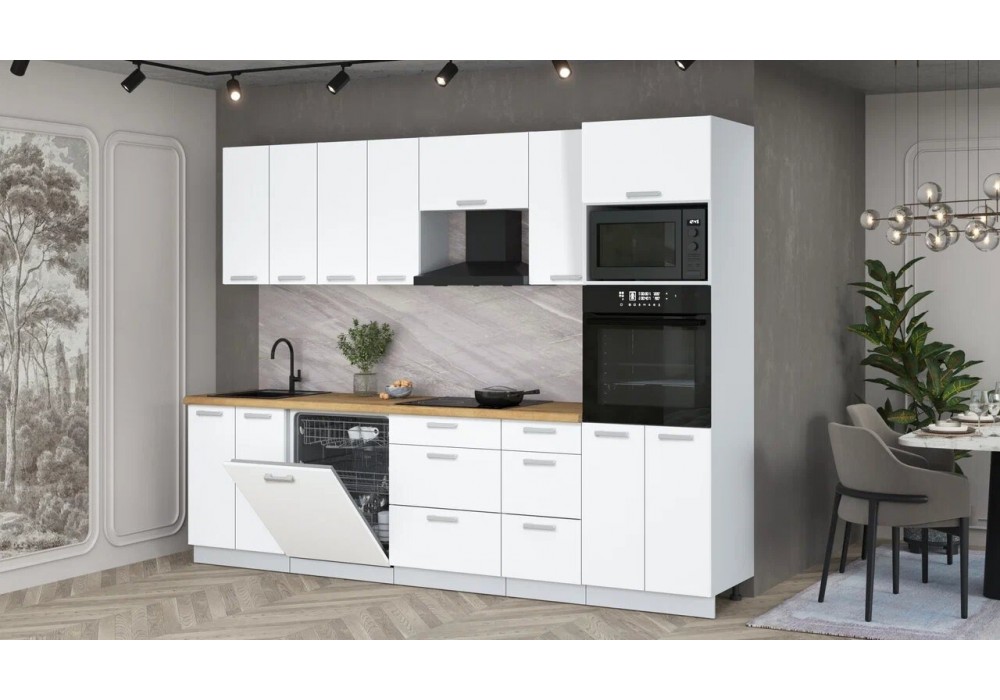 Кухонный гарнитур Мила Лайт 2,8-ПМ1 (Белый Платинум/Белый Платинум/Дуб бунратти) фабрика Интерлиния в Минске Кухонный гарнитур Мила Лайт 2,8-ПМ1 (Белый Платинум/Белый Платинум/Дуб бунратти) фабрика Интерлиния