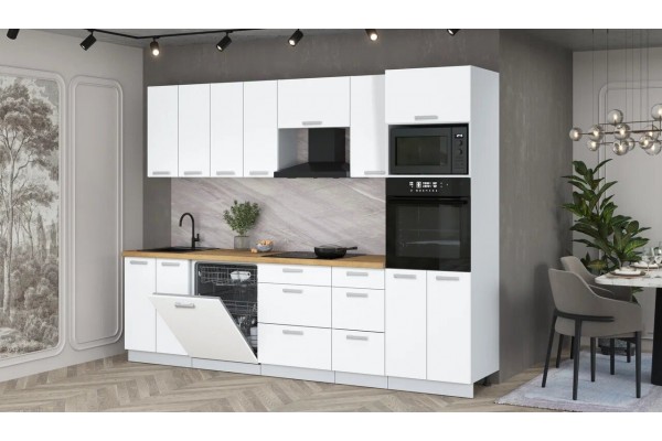 Кухонный гарнитур Мила Лайт 2,8-ПМ1 (Белый Платинум/Белый Платинум/Дуб бунратти) фабрика Интерлиния