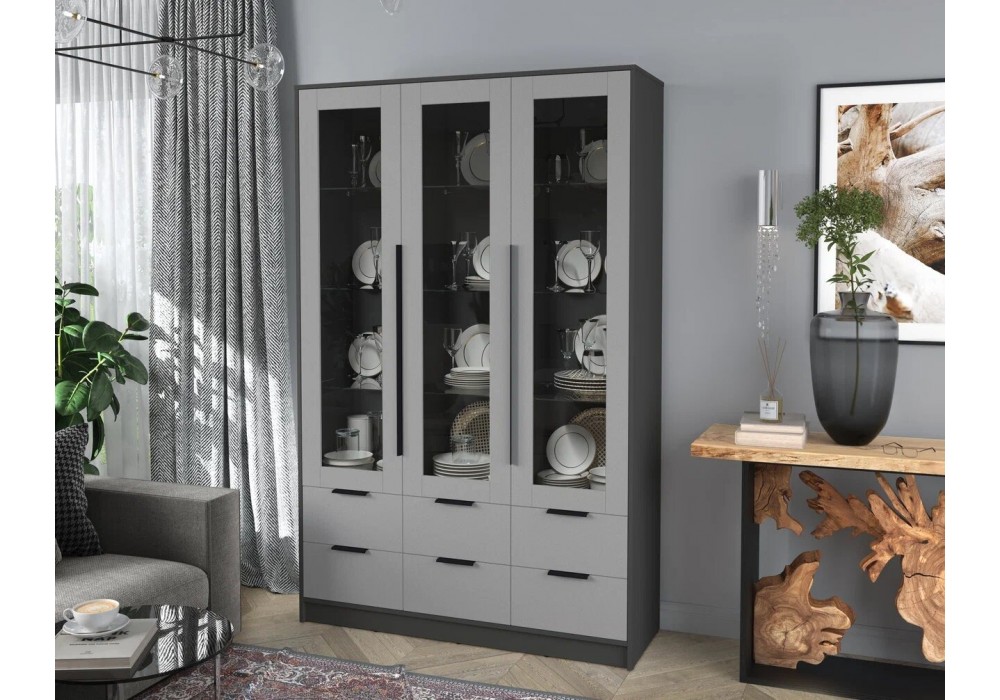 Шкаф с витриной Концепт КТ-ШВ3 (Антрацит/Серебро) фабрика Интерлиния в Минске Шкаф с витриной Концепт КТ-ШВ3 (Антрацит/Серебро) фабрика Интерлиния