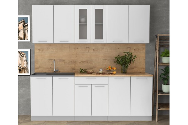 Кухонный гарнитур Мила 2,2м (Белый Платинум/Белый Платинум) фабрика Интерлиния