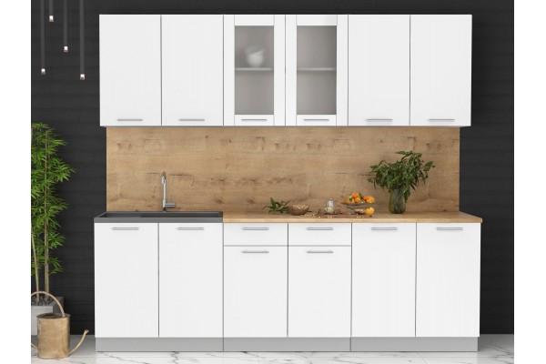 Кухонный гарнитур Мила 2,4м (Белый Платинум/Белый Платинум) фабрика Интерлиния