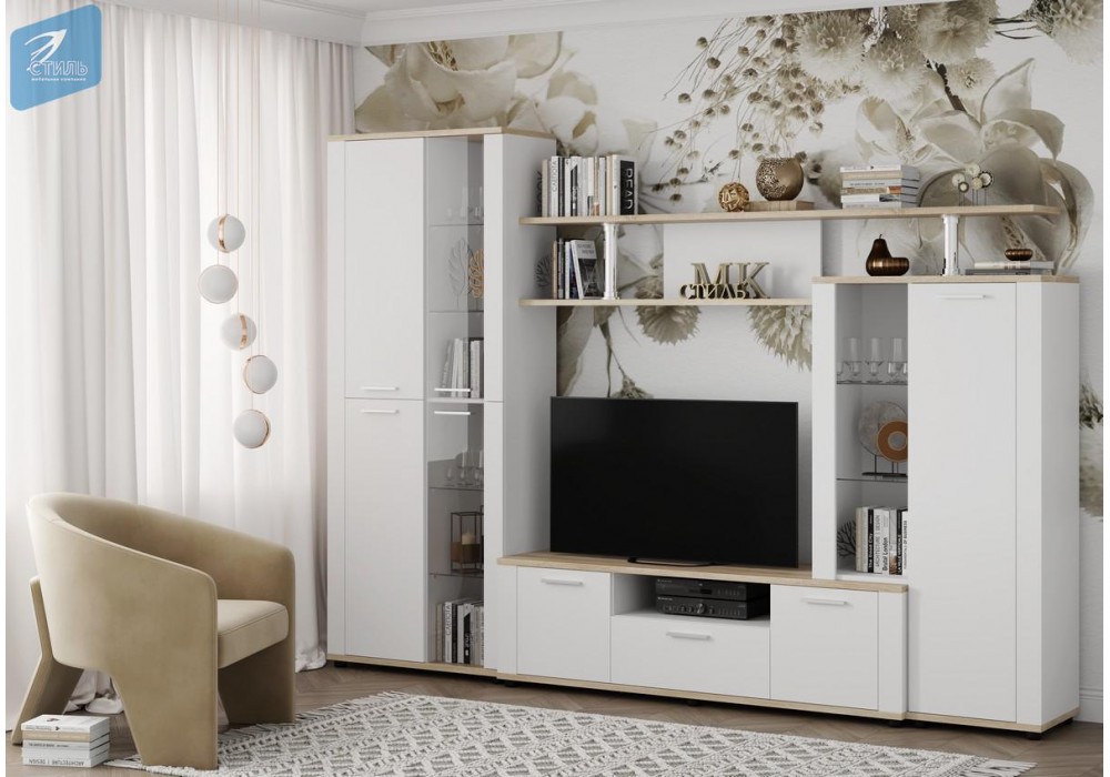 Гостиная Соло 10А ( дуб сонома/белый гладкий) МК Стиль в Минске Гостиная Соло 10А ( дуб сонома/белый гладкий) МК Стиль