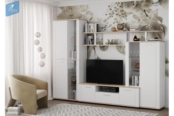 Гостиная Соло 10А ( дуб сонома/белый гладкий) МК Стиль