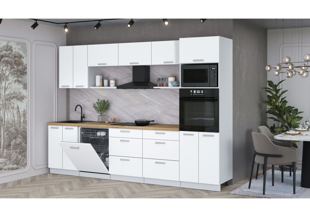 Кухонный гарнитур Мила Лайт 3.0-ПМ1 (Белый Платинум/Белый Платинум/Дуб бунратти) фабрика Интерлиния в Минске Кухонный гарнитур Мила Лайт 3.0-ПМ1 (Белый Платинум/Белый Платинум/Дуб бунратти) фабрика Интерлиния