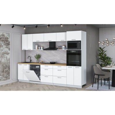 Кухонный гарнитур Мила Лайт 3.0-ПМ1 (Белый Платинум/Белый Платинум/Дуб бунратти) фабрика Интерлиния Кухонный гарнитур Мила Лайт 3.0-ПМ1 (Белый Платинум/Белый Платинум/Дуб бунратти) фабрика Интерлиния