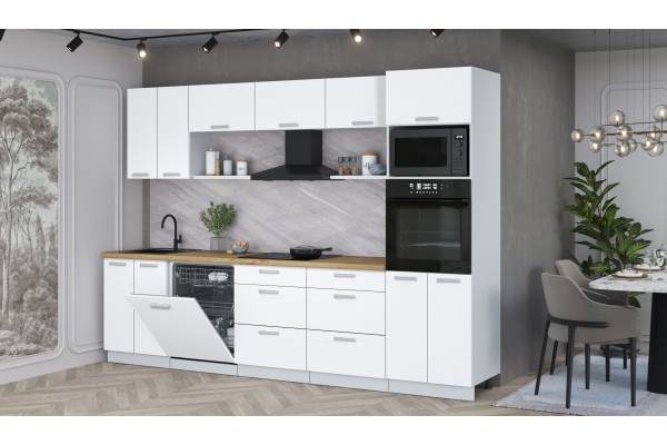 Кухонный гарнитур Мила Лайт 3.0-ПМ1 (Белый Платинум/Белый Платинум/Дуб бунратти) фабрика Интерлиния