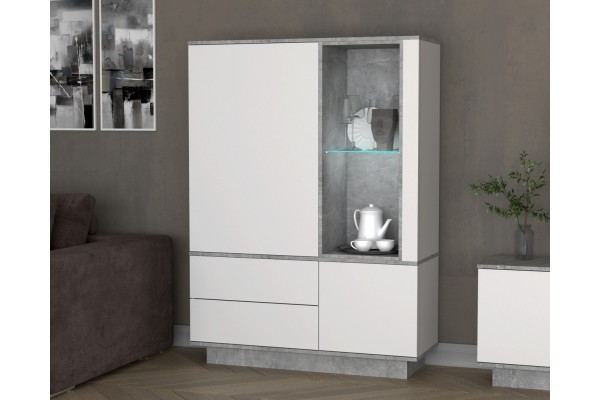 Шкаф комбинированный Quartz QZ-ШК2 с подсветкой (Белый платинум / Бетон)  фабрика Интерлиния