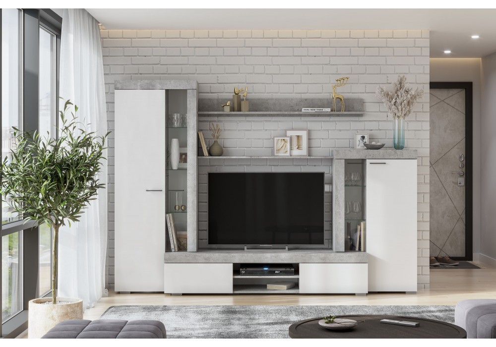 Гостиная NN Мебель МГС 5 (Цемент светлый / Белый) в Минске Гостиная NN Мебель МГС 5 (Цемент светлый / Белый)