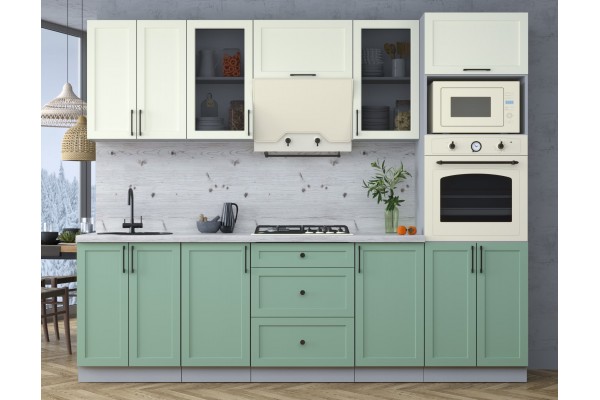 Готовая кухня Тренд Soft-touch 2,6В (Белый/ Мята) фабрика Интерлиния