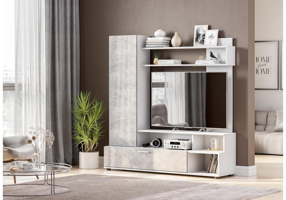 Гостиная NN-Мебель МГС 9 (белый/цемент светлый) в Минске Гостиная NN-Мебель МГС 9 (белый/цемент светлый)