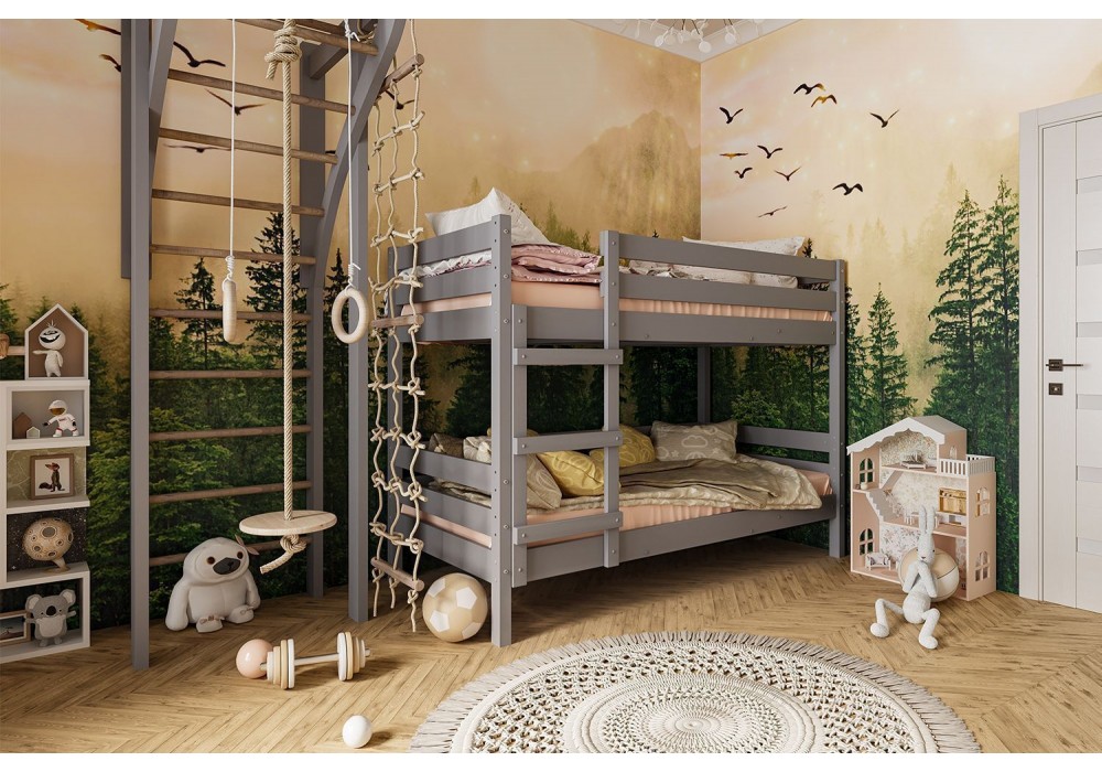 Двухъярусная кровать Джуниор массив сосны  (антрацит)  фабрика БравоМебель в Минске Двухъярусная кровать Джуниор массив сосны  (антрацит)  фабрика БравоМебель