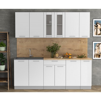 Кухонный гарнитур Мила 2,1м (Белый Платинум/Белый Платинум) фабрика Интерлиния Кухонный гарнитур Мила 2,1м (Белый Платинум/Белый Платинум) фабрика Интерлиния