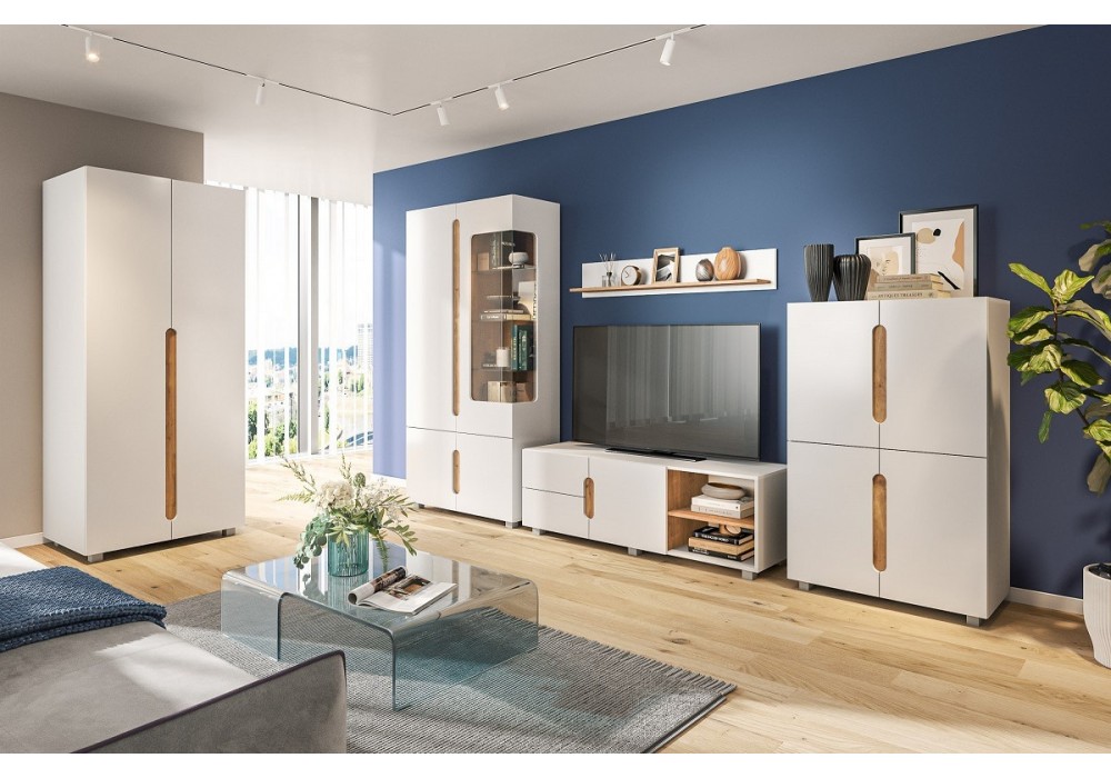 Гостиная Шанталь  КМК  (аляска/дуб наварра/белый глянец) в Минске Гостиная Шанталь  КМК  (аляска/дуб наварра/белый глянец)