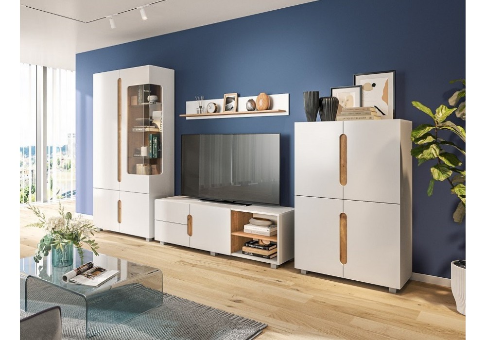 Гостиная Шанталь  КМК  (аляска/дуб наварра/белый глянец) вар-2 в Минске Гостиная Шанталь  КМК  (аляска/дуб наварра/белый глянец) вар-2