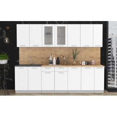 Кухонный гарнитур Мила 2,7 м (Белый Платинум/Белый Платинум) фабрика Интерлиния Кухонный гарнитур Мила 2,7 м (Белый Платинум/Белый Платинум) фабрика Интерлиния