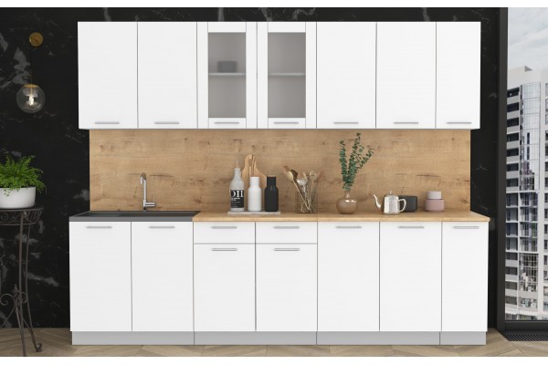 Кухонный гарнитур Мила 2,7 м (Белый Платинум/Белый Платинум) фабрика Интерлиния