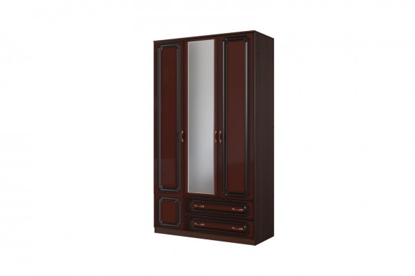 Шкаф ШР-3 трехдверный с зеркалом "Лакированный орех" (Орех шоколадный/ Орех тёмный) фабрика  Бравомебель