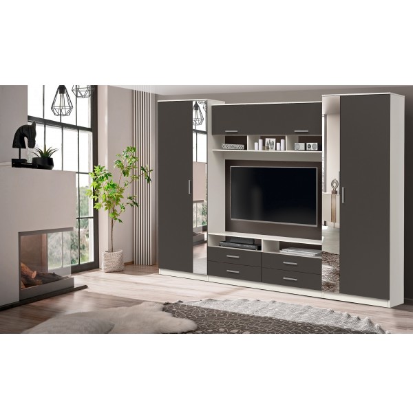 Гостиная Вена с зеркалом 91.01 (белый/диамант серый)  фабрика Олмеко 