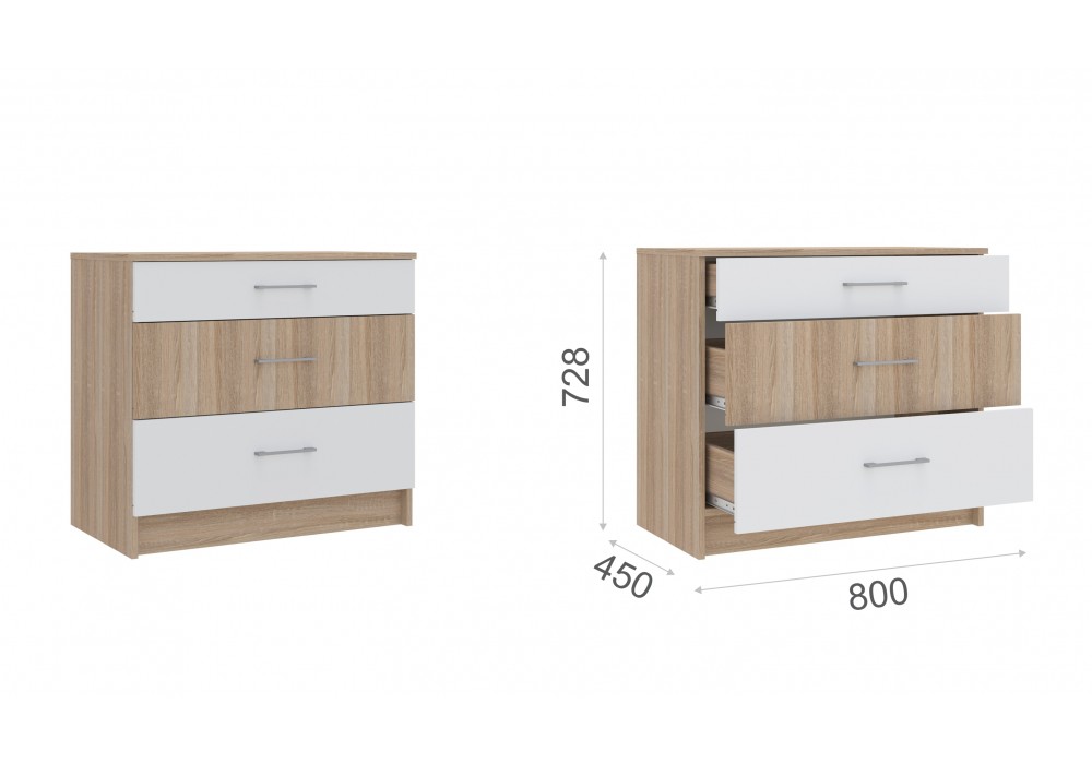 Комод Алена 3ящ ( Дуб сонома/белый) фабрика Империал в Минске Комод Алена 3ящ ( Дуб сонома/белый) фабрика Империал