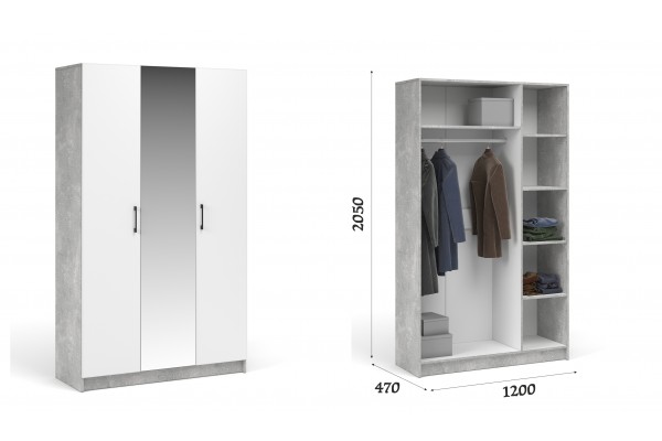 Распашной шкаф Чикаго 3дв с зеркалом MAX (Ателье светлый/белый) фабрика Империал 