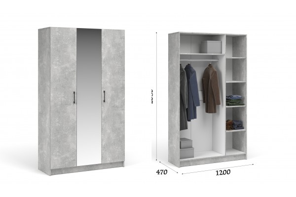 Распашной шкаф Чикаго 3дв с зеркалом MAX (Ателье светлый) фабрика Империал 