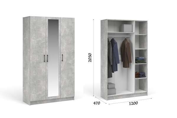 Распашной шкаф Чикаго 3дв с зеркалом   (Ателье светлый) фабрика Империал 