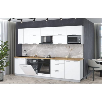 Кухонный гарнитур Мила Лайт 3,0-ПМ2 (Белый Платинум/Белый Платинум/Дуб бунратти) фабрика Интерлиния Кухонный гарнитур Мила Лайт 3,0-ПМ2 (Белый Платинум/Белый Платинум/Дуб бунратти) фабрика Интерлиния