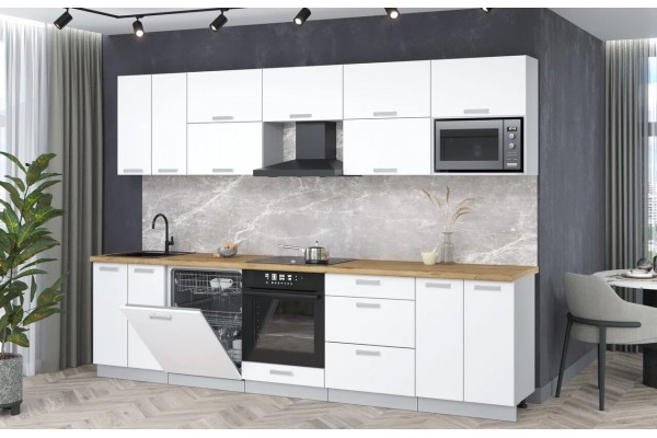 Кухонный гарнитур Мила Лайт 3,0-ПМ2 (Белый Платинум/Белый Платинум/Дуб бунратти) фабрика Интерлиния