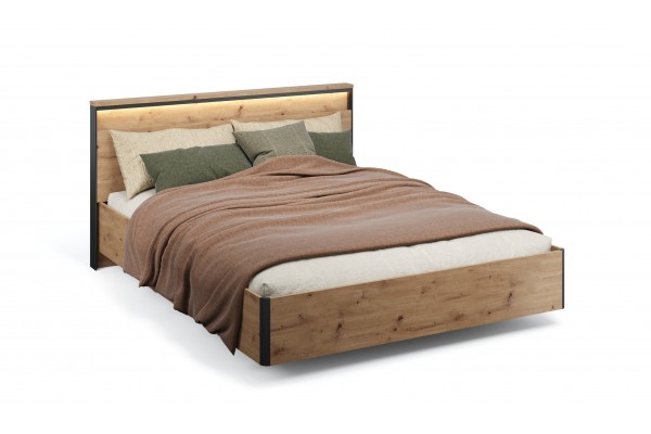 Кровать Тринити 160 ПМ с подсветкой  (Дуб Онтарио/чёрный)  фабрика Империал 