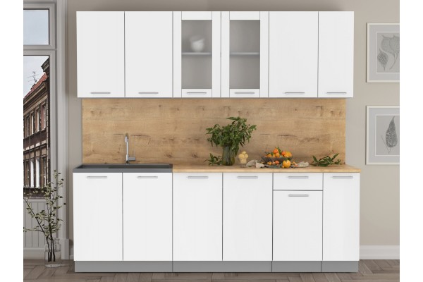 Кухонный гарнитур Мила 2,3м (Белый Платинум/Белый Платинум) фабрика Интерлиния