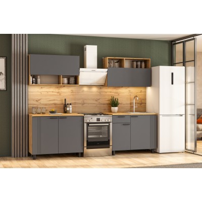 Кухонный гарнитур NN Мебель "Монако K" (2м) (Серия 2) (Дуб Золотой/Графит/Дуб Вотан)