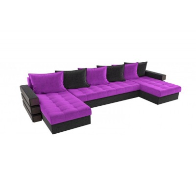 П-образный диван Венеция  фиолетовый вельвет/чёрный вельвет