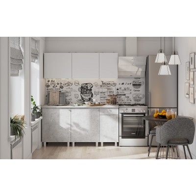 Кухонный гарнитур NN Мебель КГ-1 (1600) (Белый/Цемент светлый/Антарес) Кухонный гарнитур NN Мебель КГ-1 (1600) (Белый/Цемент светлый/Антарес)