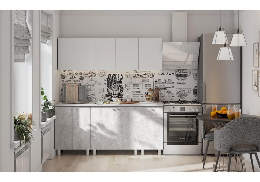 Кухонный гарнитур NN Мебель КГ-1 (1800) (Белый/Цемент светлый/Антарес) в Минске Кухонный гарнитур NN Мебель КГ-1 (1800) (Белый/Цемент светлый/Антарес)