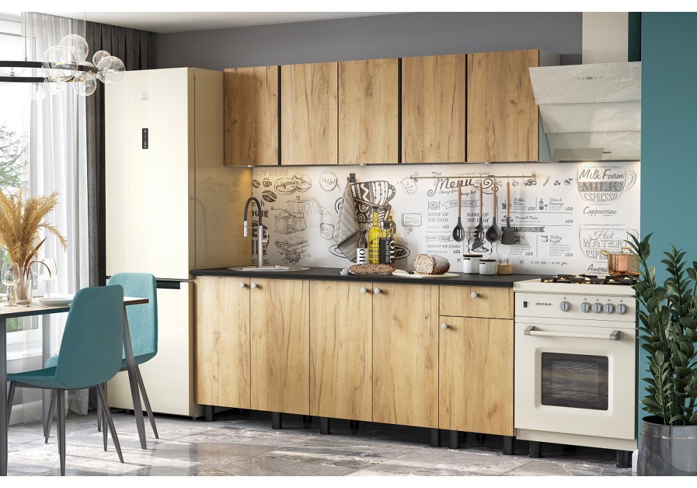 Кухонный гарнитур NN Мебель КГ-1 (2000) (Белый/Дуб золотой/Чёрный)