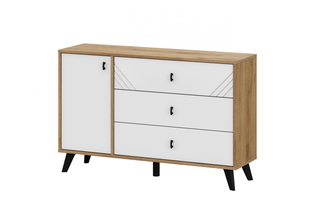 Комод NN Мебель (МС Байкал К) Дуб Золотой/Белый матовый, 3 ящика (со створкой) (SAFE)