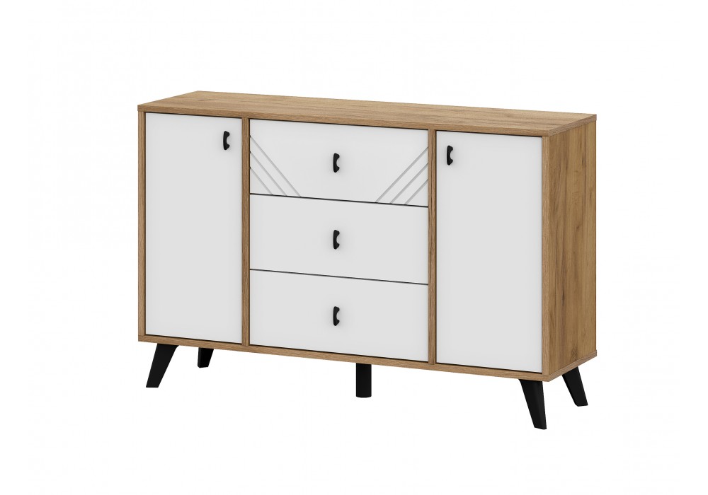 Комод NN Мебель (МС Байкал К) Дуб Золотой/Белый матовый, 3 ящика 2 створки