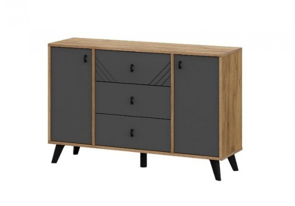 Комод NN Мебель (МС Байкал К) Дуб Золотой/Графит, 3 ящика 2 створки в Минске Комод NN Мебель (МС Байкал К) Дуб Золотой/Графит, 3 ящика 2 створки