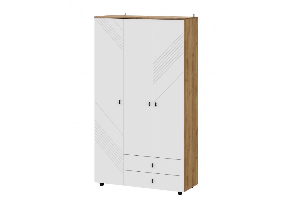 Шкаф NN Мебель (МС Байкал К) Дуб Золотой/Белый матовый, трехстворчатый (с ящиками) (SAFE)