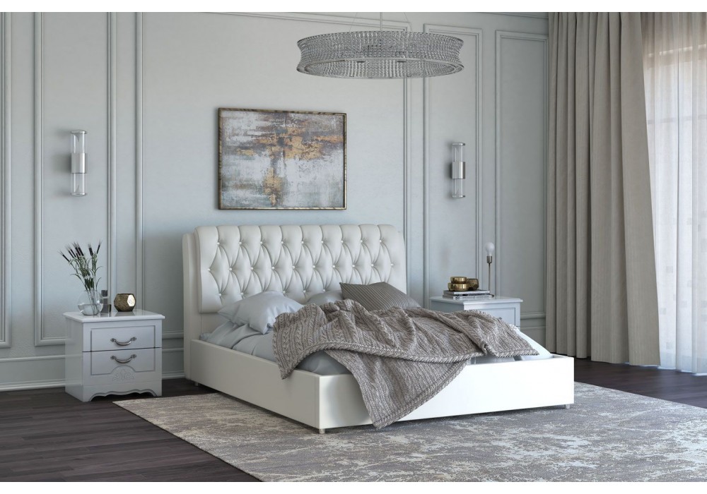 Кровать Белиста с металлокаркасом (Белый/стразы) 160х200  фабрика БравоМебель