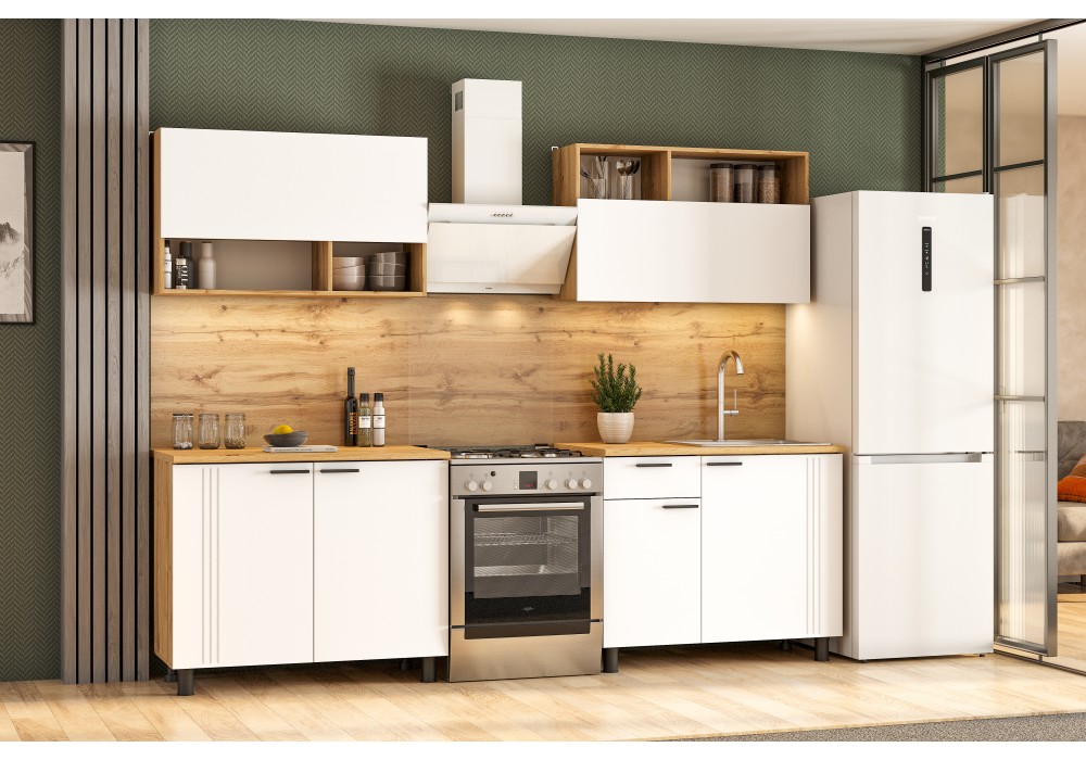 Кухонный гарнитур NN Мебель "Монако K" (2м) (Серия 2) (Дуб Золотой/Белый матовый/Дуб Вотан) в Минске Кухонный гарнитур NN Мебель "Монако K" (2м) (Серия 2) (Дуб Золотой/Белый матовый/Дуб Вотан)