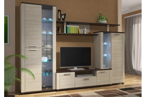 Гостиная Соло 10А (Венге / Дуб сонома светлый) МК Стиль